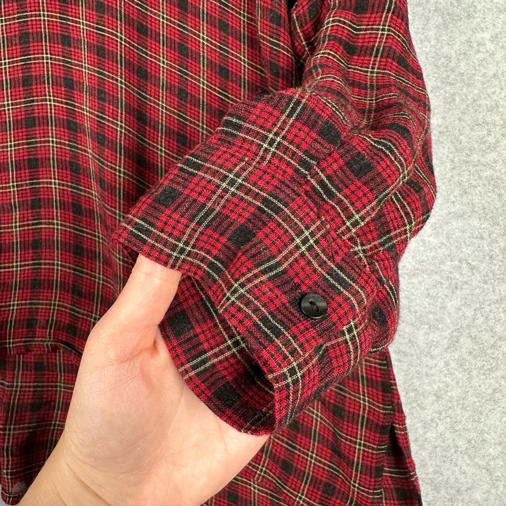 Zara Blouse Womens S Plaid Long Sleeve V Neck Semi Sheer Oversized High Low - Picture 3 of 11